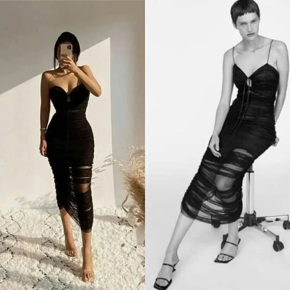 Zara Black Limited Edition Draped Tulle Night Out Dress 7721/424 S NWT